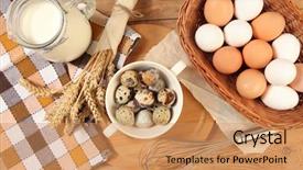  Presentation with baking tools - Beautiful slide set featuring tools baking - eggs and whisk on wooden backdrop and a coral colored foreground