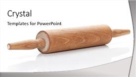 Presentation with baking tools - Cool new slide deck with tools baking - wooden rolling pin isolated backdrop and a white colored foreground