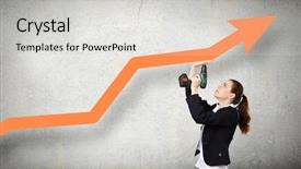  Presentation with drill - Presentation theme consisting of tools business - young businesswoman fixing increasing arrow background and a light gray colored foreground