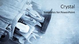  Presentation with wood tools - Cool new PPT theme with tools construction and bag backdrop and a light blue colored foreground