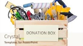  Presentation with tools - Amazing slide deck having tools-donations-box-isolated backdrop and a lemonade colored foreground