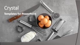  Presentation with cooking equipment kitchen utensils - Slide deck featuring tools equipment pastry - kitchen utensils and ingredients background and a gray colored foreground