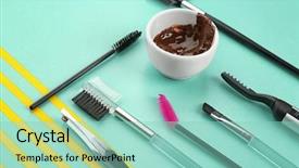 Presentation with correction - Audience pleasing PPT layouts consisting of tools for eyebrow dye backdrop and a mint green colored foreground