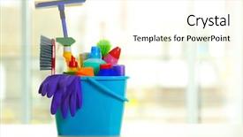  Presentation with set of construction tools tool - Slide deck enhanced with tools in blue bucket background and a cream colored foreground