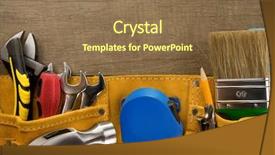  Presentation with green building - Audience pleasing PPT layouts consisting of tools in construction belt backdrop and a coral colored foreground