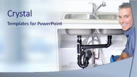  Presentation with plumbing - Cool new slides with tools in the kitchen plumbing backdrop and a sky blue colored foreground