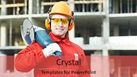  Presentation with worker safety - PPT layouts enhanced with tools man - builder worker in safety protective background and a red colored foreground