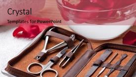  Presentation with manicure - Slides having tools of a manicure set background and a red colored foreground