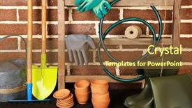  Presentation with bricks - Presentation featuring tools of gardener on bricks background background and a tawny brown colored foreground