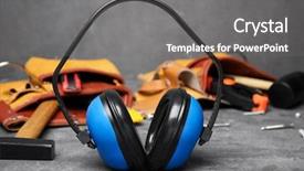  Presentation with hearing - Presentation design consisting of tools on table hearing background and a gray colored foreground