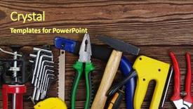  Presentation with wood tools - Cool new presentation theme with tools on wood background top backdrop and a tawny brown colored foreground