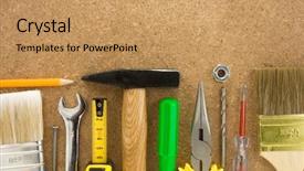  Presentation with wood tools - PPT theme with metal pliers green yellow - tools on wood texture background background and a coral colored foreground