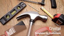  Presentation with tools - Slides featuring home improvement icon - tools on wooden panel background and a coral colored foreground