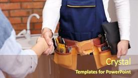  Presentation with shaking hands - Beautiful slide deck featuring report client - plumber and woman shaking hands backdrop and a red colored foreground