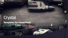  Presentation with hand tools - Cool new PPT theme with tools screwdriver drill saw jigsaw backdrop and a gray colored foreground