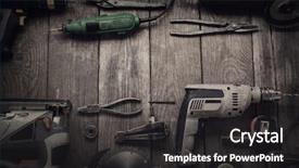  Presentation with hand tools - Colorful PPT theme enhanced with tools screwdriver drill saw jigsaw backdrop and a dark gray colored foreground