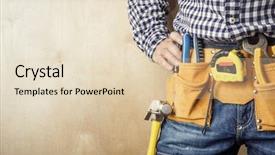  Presentation with set of construction tools tool - Presentation theme consisting of tools selective focus on nearest background and a lemonade colored foreground