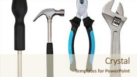  Presentation with set of construction tools tool - Cool new slides with black spanner - tools set isolated on white backdrop and a cream colored foreground