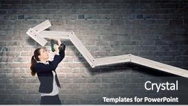  Presentation with drill - Slide deck featuring tools succeede - young businesswoman fixing increasing arrow background and a  colored foreground