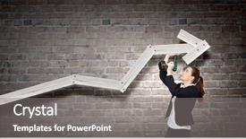  Presentation with success arrow 24 - Theme consisting of tools succeede - young businesswoman fixing increasing arrow background and a gray colored foreground