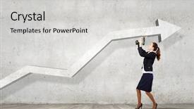  Presentation with drill - Presentation having tools succeede - young businesswoman fixing increasing arrow background and a light gray colored foreground