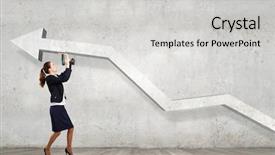  Presentation with drill - Presentation design with tools succeede - young businesswoman fixing increasing arrow background and a light gray colored foreground