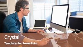  Presentation with teal no graphic - Presentation theme having tools wear monitoring - businessman using a graphic pad background and a  colored foreground