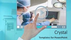  Presentation with medical video - Audience pleasing slide deck consisting of tools wear monitoring - digital composite of hand touching backdrop and a light blue colored foreground