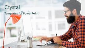  Presentation with flower office desk table - Slides having tools wear monitoring - hipster drawing on graphic tablet background and a  colored foreground