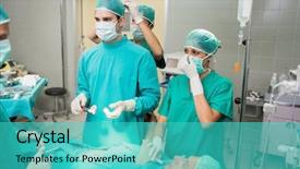  Presentation with theatre nurse - Cool new slides with pills and looking at camera backdrop and a light blue colored foreground