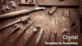  Presentation with chisel - Slide set with tools wood drill jig saw background and a tawny brown colored foreground