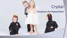  Presentation with devils - Amazing presentation theme having toon - little angel and devils backdrop and a sky blue colored foreground