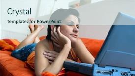  Presentation with internet surfing - Cool new PPT theme with image of a alien and human female hybrid in front of the planet mars backdrop and a black colored foreground