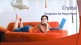  Presentation with internet surfing - Audience pleasing presentation theme consisting of toon - young women is resting backdrop and a sky blue colored foreground