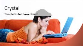  Presentation with internet surfing - Colorful slide deck enhanced with toon - young women is resting backdrop and a white colored foreground