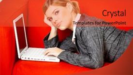  Presentation with internet surfing - Colorful slide set enhanced with toon - young women is resting backdrop and a  colored foreground