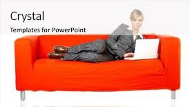  Presentation with internet surfing - Presentation theme consisting of toon - young women is resting background and a  colored foreground