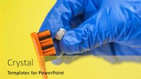  Presentation with tooth brush - Presentation design consisting of tooth-brush-and-deciduous-milk background and a yellow colored foreground