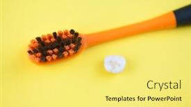  Presentation with tooth brush - PPT theme consisting of tooth-brush-and-deciduous-milk background and a yellow colored foreground