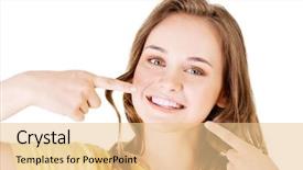  Presentation with teen girl - Audience pleasing presentation consisting of tooth care - teen girl pointing on her backdrop and a  colored foreground