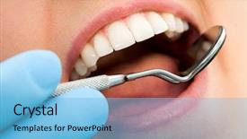  Presentation with mouth tooth - Colorful PPT layouts enhanced with open mouth during oral checkup backdrop and a light blue colored foreground