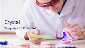  Presentation with implant - Colorful PPT theme enhanced with tooth decay - dentist working teeth implant backdrop and a sky blue colored foreground