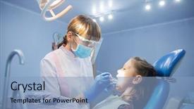  Presentation with pediatric - PPT theme featuring tooth decay - little girl is treating teeth background and a light blue colored foreground