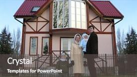  Presentation with family - Amazing presentation theme having tooth development - family of four and home backdrop and a  colored foreground