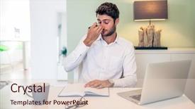  Presentation with ways working - Amazing PPT theme having tooth development - handsome young exhausted businessman working backdrop and a  colored foreground