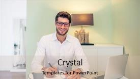  Presentation with working - PPT theme with tooth development - handsome young smiling businessman working background and a  colored foreground