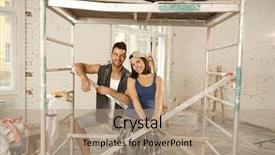  Presentation with scaffold - Amazing presentation design having tooth development - happy young couple renewing home backdrop and a coral colored foreground