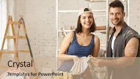  Presentation with diy - PPT theme with tooth development - happy young diy couple building background and a  colored foreground