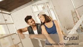  Presentation with movie theater loving couple - Presentation having tooth development - happy young loving couple standing background and a coral colored foreground