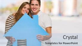  Presentation with development - Beautiful theme featuring tooth development - young man and woman holding backdrop and a light blue colored foreground
